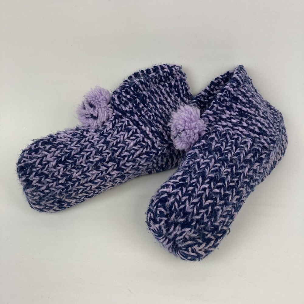 VTG Handmade Warm Crochet Knit Adult Slipper Booties Socks House Shoes Purple